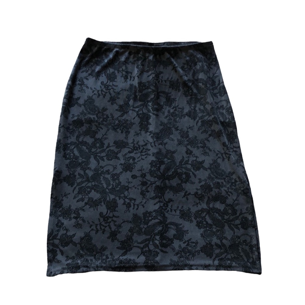 Velvet Peach Gray & Black Floral Print A-Line Skirt with Side Slits